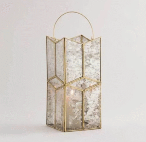 Decorative lantern with glass panels for home interior decor