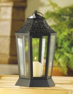 Decorative metal lantern with black powder coating