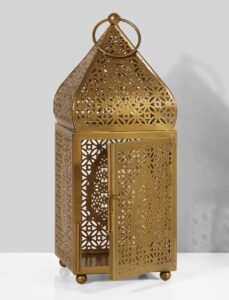 Traditional Moroccan style lantern with glass panels from Moradabad,