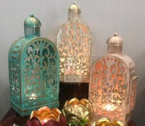 Artisan lamp holder lantern with glass insert from UP, decorative lighting piece