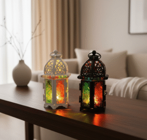 Industrial metal lantern with hanging design for outdoor decor