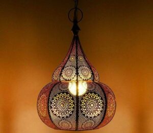 Handcrafted Moroccan lantern with intricate cutwork made in Moradabad, Uttar Pradesh