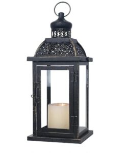 Handcrafted glass lantern with metal frame made in Moradabad, Uttar Pradesh