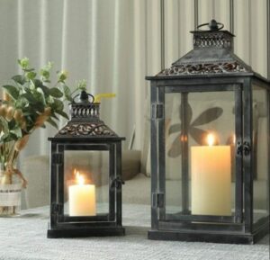 Vintage candle lantern made in Uttar Pradesh, perfect for home décor